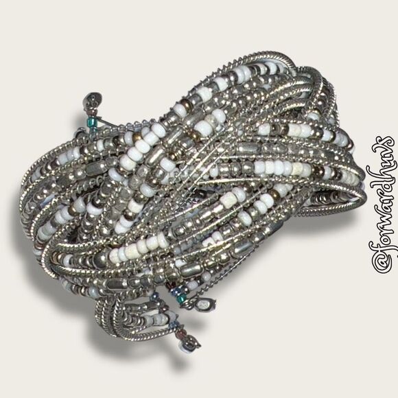 Bundle Sale 3 for $15 | Handcrafted Silver & White Seed Bead Bracelet - Picture 1 of 7